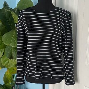 Lauren Ralph Lauren Black W/ White Stripes Medium Long Sleeve 100% Cotton Shirt